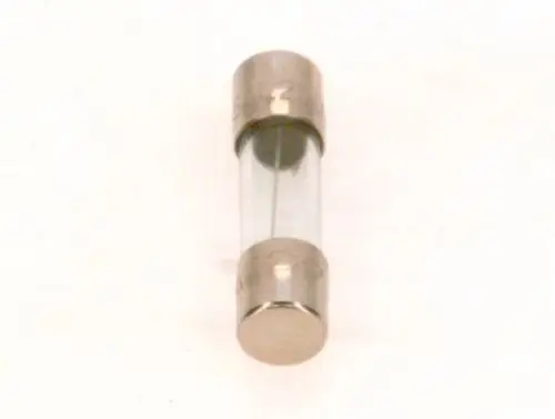 BOSCH-Sicherung in zylindrischer Form mit metallischen Enden und einem durchsichtigen Gehäuse, geeignet zum Schutz elektrischer Schaltkreise.